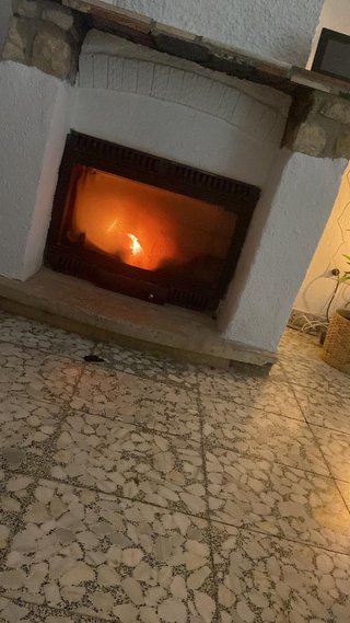 Chimenea de hierro con puerta de cristal