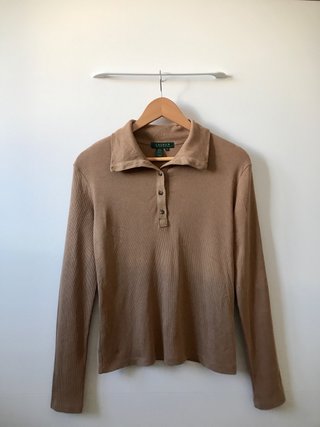 Top Ralph Lauren Mujer M Beige Cuello Alto Botones