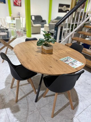 Mesa Redonda Extensible Madera + 4 Sillas