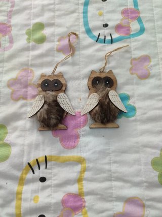 Set de 2 Adornos de Madera con Forma de Búho
