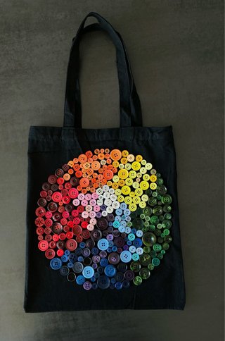 Bolso hecho a mano de Tela Negro con Botones