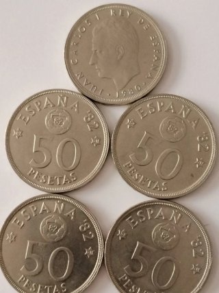 Lote de 5 monedas de 50 pesetas (1980-1982)