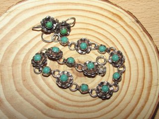 Pulsera y pendientes plata turquesas México 70 ́s