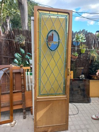 Puerta Antigua de Madera con Vidriera Escuchó ofe