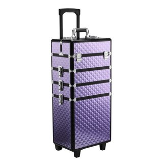 Maleta Maquillaje Trolley Aluminio, 2 Ruedas, Viol