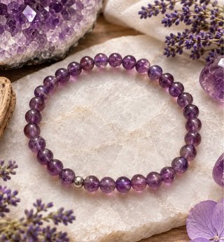 PULSERA DE AMATISTA BOLA 4MM Y 17CM DIÁMETRO