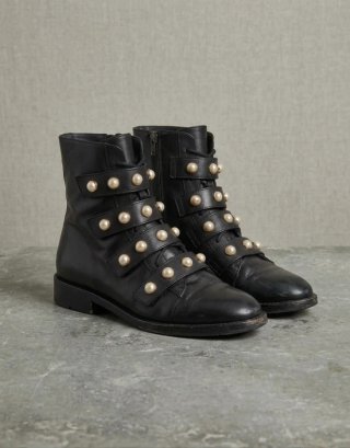 Botines Biker Negros con Perlas Talla 38