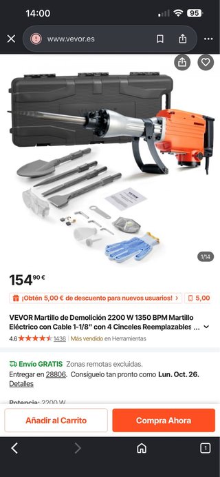 Martillo Demoledor Vevor 2200W