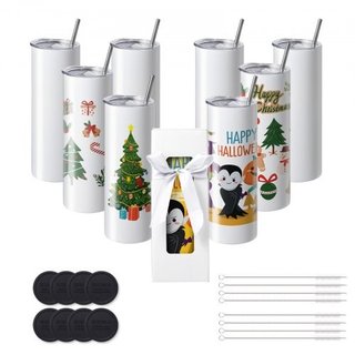 8 Pack Straight Sublimation Tumblers, 591.5 ml Bla