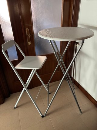 Conjunto Mesa Alta y Silla Blanca
