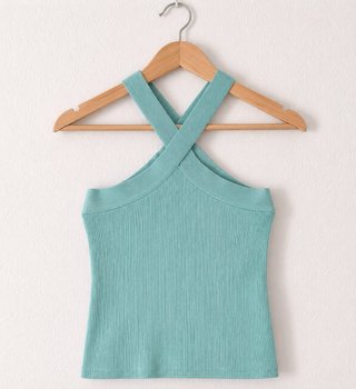 Top de punto canalé verde agua Mango XL