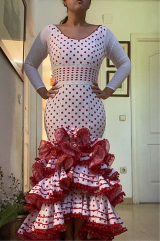 Traje de flamenca Micaela Villa blanco y rojo