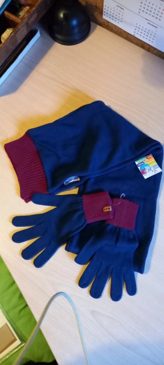Set de Bufanda y Guantes Azul y Granate