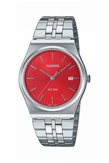 Reloj Casio de Acero Plateado y Esfera Roja