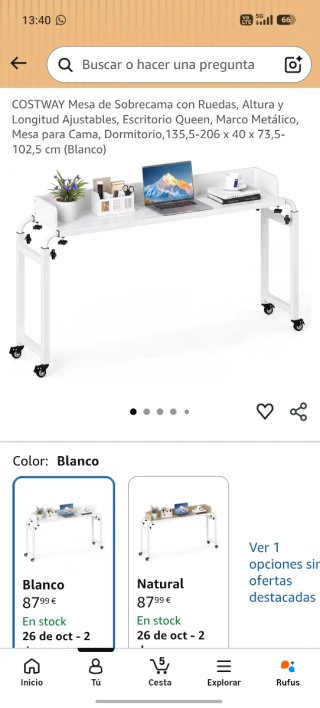 Mesa Auxiliar para Cama con Ruedas COSTWAY