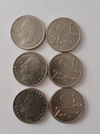 6 Monedas de 25 Pesetas España 82