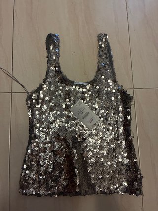 Top de Lentejuelas Zara Plateado