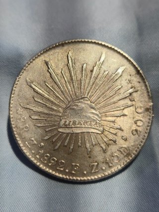 Moneda 8 Reales Zacatecas 1892