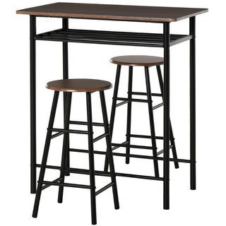 Mesa alta bar con 2 taburetes de MDF y acero negro