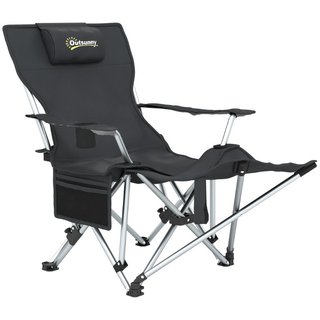 Silla de camping reclinable de tela con reposapiés