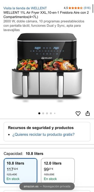 Freidora de Aire WELLENT 11L Doble (sin estrenar)