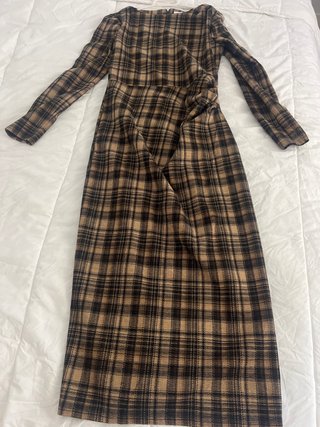 Vestido de cuadros beige y negro