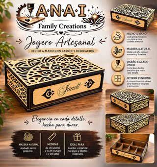 Joyero artesanal de madera personalizado