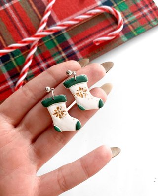 Pendientes Calcetín Navideño arcilla polimerica