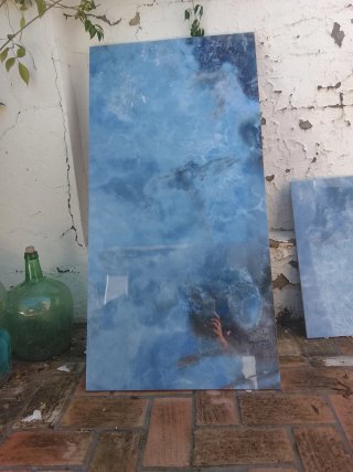 Lote de 2 losas, azulejos decorativas azules