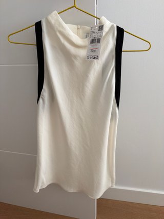 Blusa Mango Blanca y Negra Talla XS