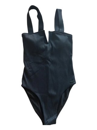 Bañador Roxy negro canalé con escote en V –...