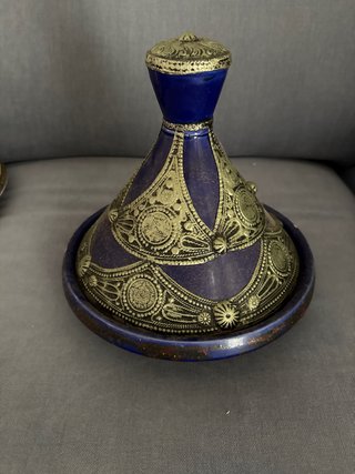 Tajín Marroquí Artesanal Azul y Plateado