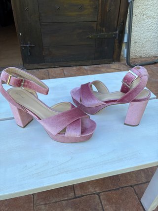 Sandalias Plataforma Terciopelo Rosa