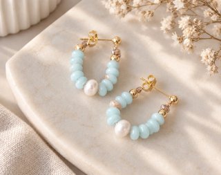 Pendientes de Aros con Cuentas y Perla