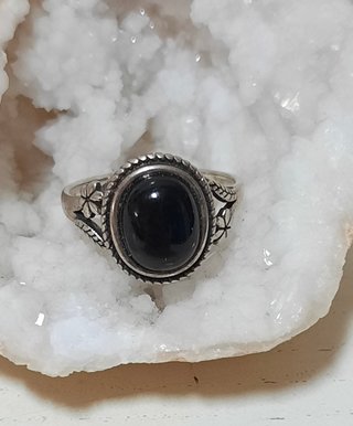Anillo Plata de Ley 925 y Ágata Negra - Talla 16