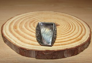Anillo vintage de plata sello 925 nácar marcasitas