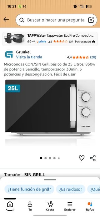 Microondas Grunkel 25 Litros Blanco