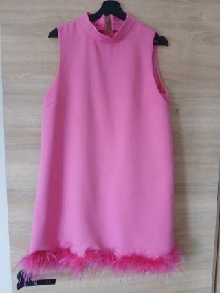 Vestido corto rosa con plumas