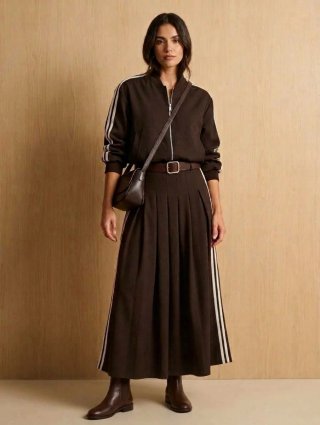 Conjunto de falda y chaqueta marrón