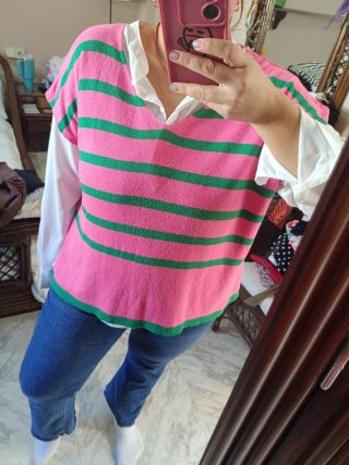 Chaleco de Rayas Rosa y Verde