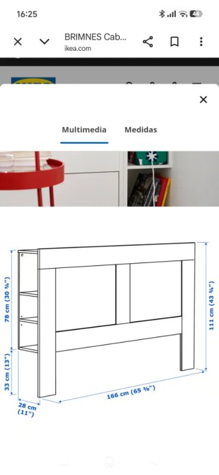Cabecero BRIMNES Blanco con Estantería