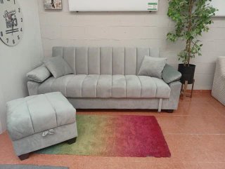 Sofá Cama con Puff y Arcón 210cm Gris
