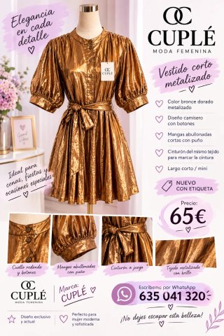 Vestido Corto Metalizado Bronce CUPLÉ