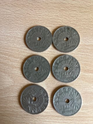6 Monedas de 25 Céntimos de Peseta (1937)