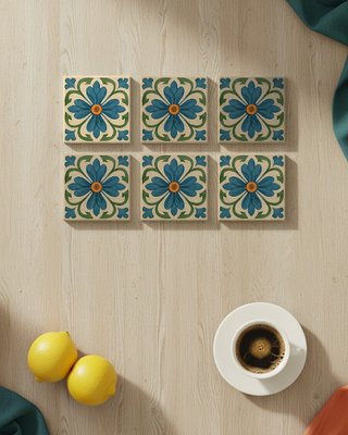Pack 6 azulejos cerámicos florales estilo catalán