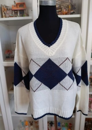 Jersey Blanco y Azul con Estampado