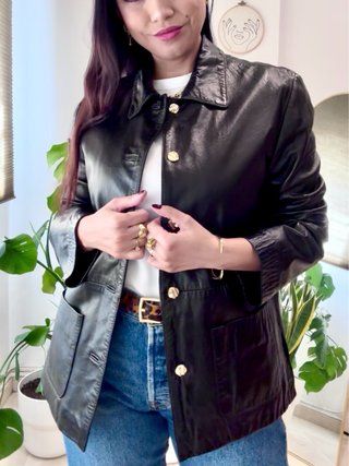 Chaqueta Vintage de Piel de Cordero Negra
