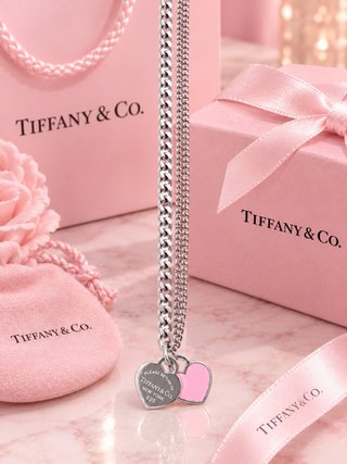 Collar Tiffany Plata Doble Corazón Acero