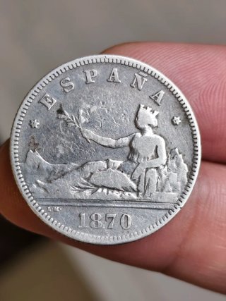 Moneda 2 pesetas plata 1870 estrella 70.