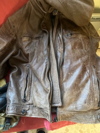 Chaqueta de cuero marrón talla XL capucha quitapon